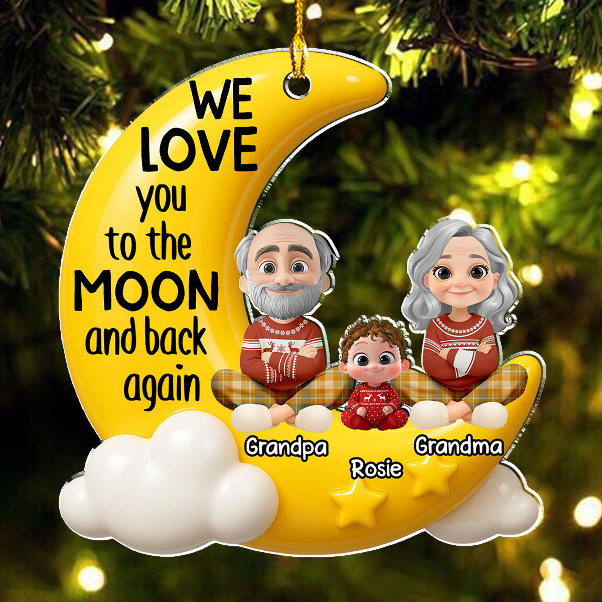 Grandma And Grandkid On The Moon - Personalized Custom Acrylic Ornament