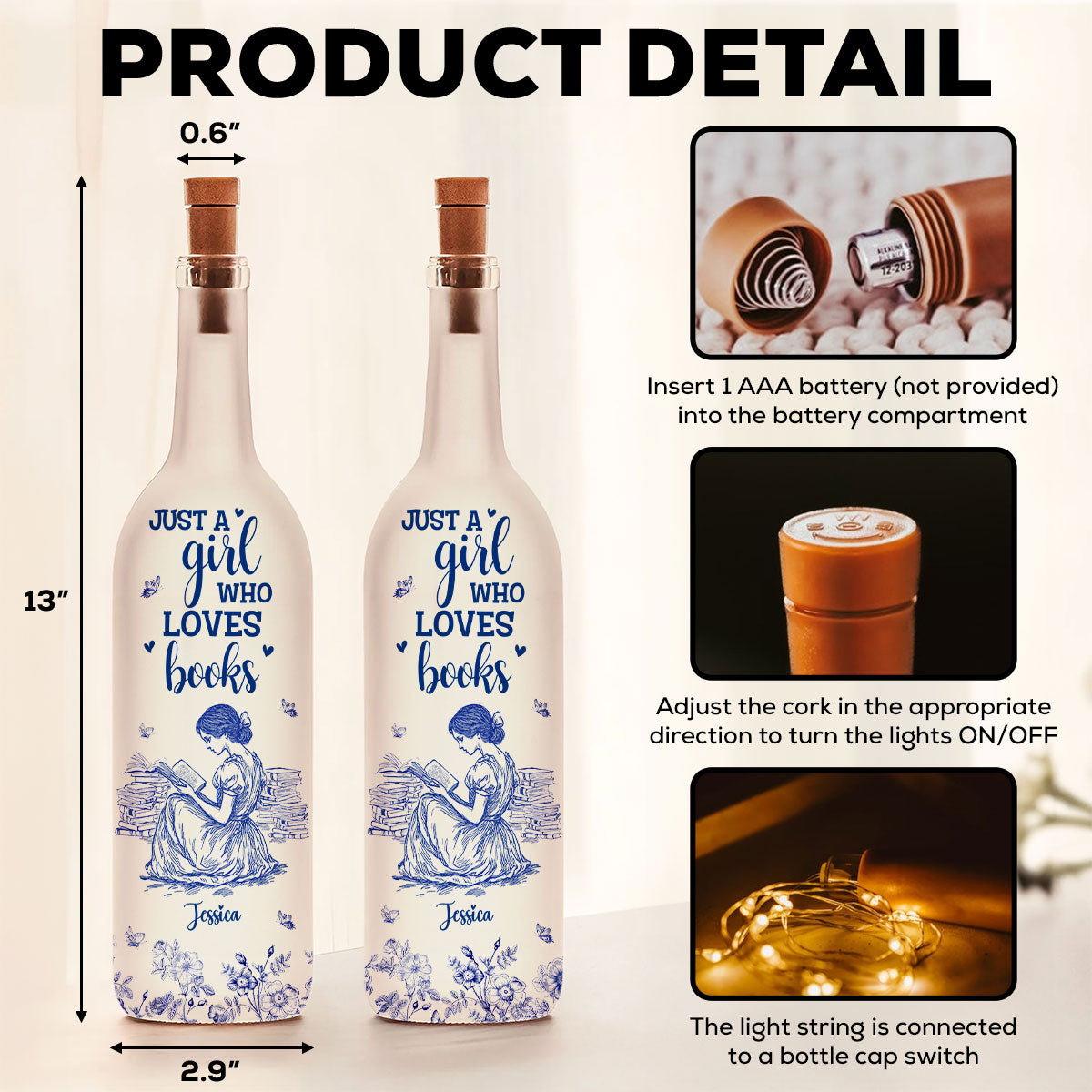 A Girl Who Loves Books - Personalized Custom Bottle Lamp