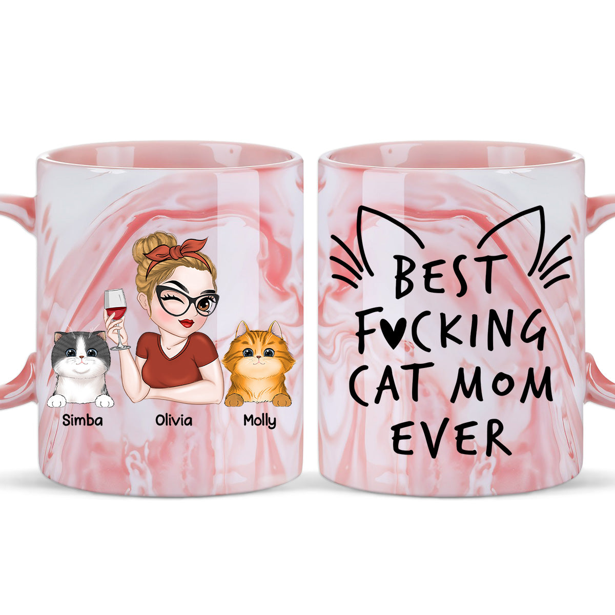 Best Cat Mom Ever - Personalized Custom Pink Marble Mug