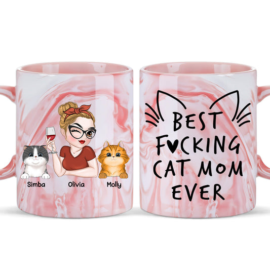 Best Cat Mom Ever - Personalized Custom Pink Marble Mug