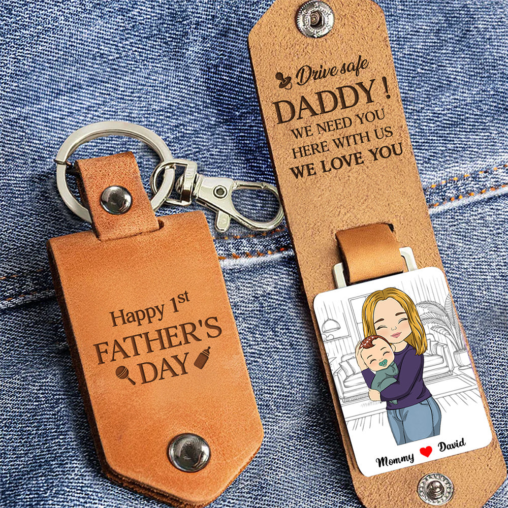 First Father's Day - Personalized Leather Photo Keychain