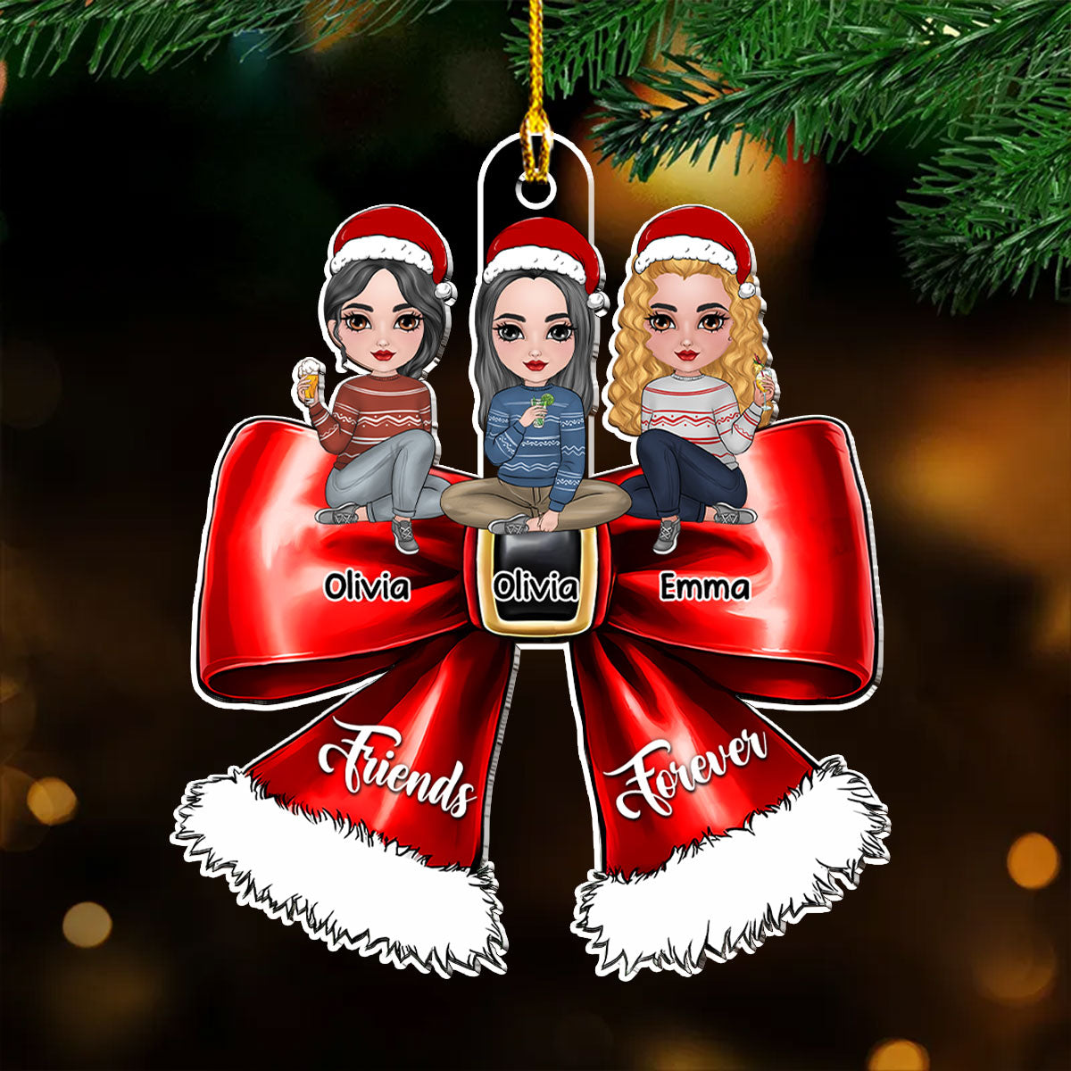 Bestie Sitting On Bowtie - Personalized Custom Acrylic Ornament