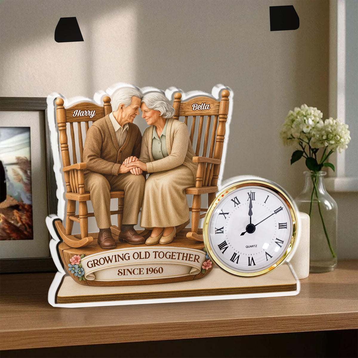 Growing Old Together - Personalized Custom Acrylic Desk Clock Plaque
