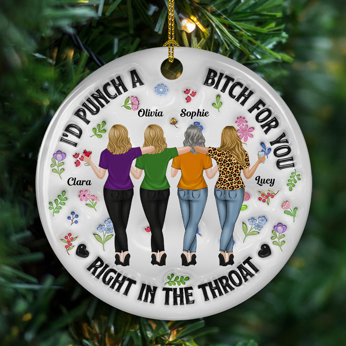 Punch Bitch Besties - Personalized Custom 3D Inflated Effect Ceramic Ornament