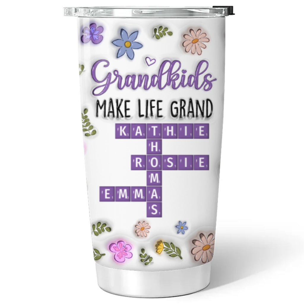 Grandkids Make Life Grand Crossword Puzzle - Personalized Custom 3D Inflated Effect Tumbler