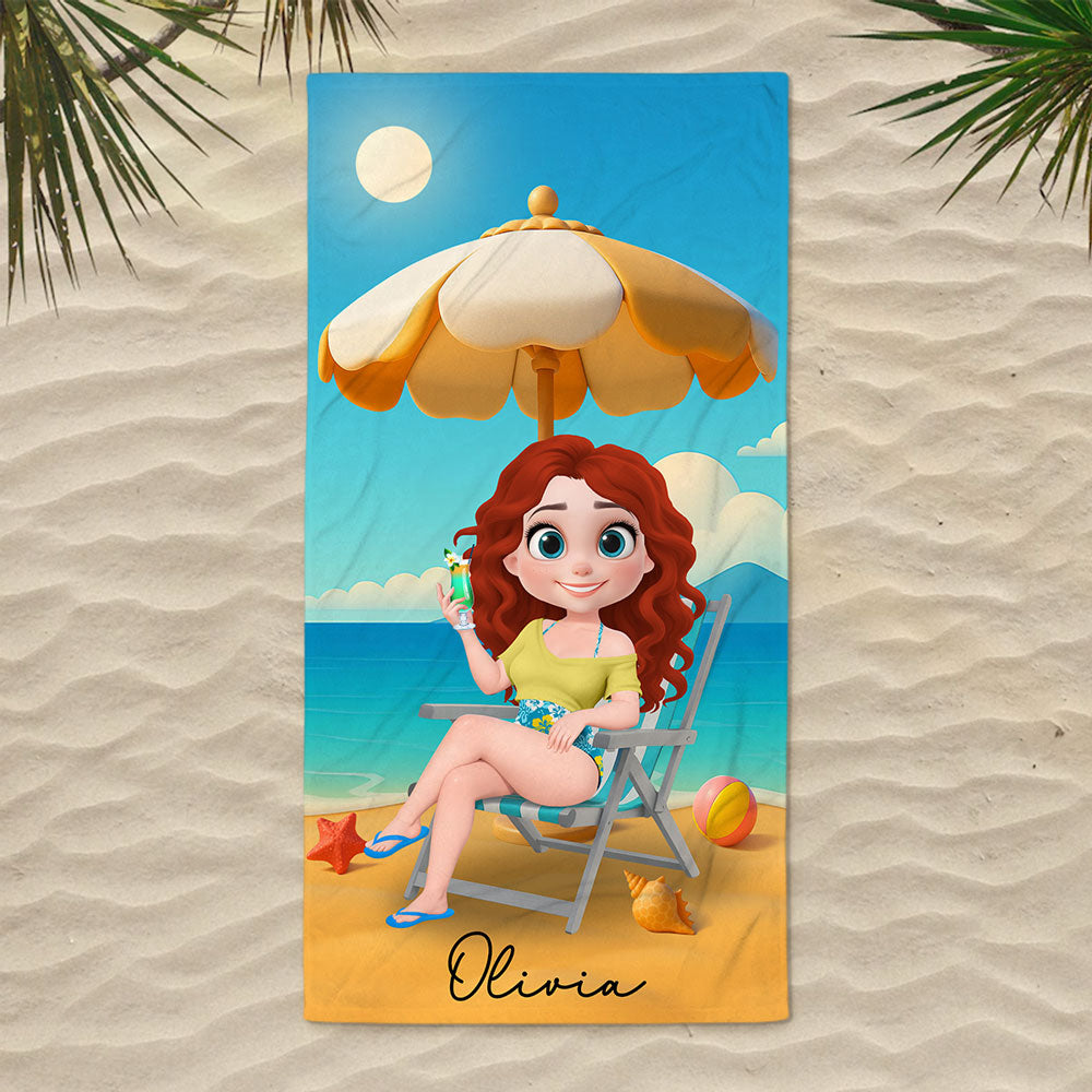 Multicolor Birth Flower Cartoon - Personalized Custom Beach Towel