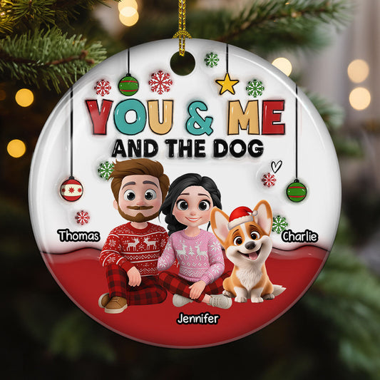 Our Holiday With Lovely Dog - Personalized Custom 3D Inflated Effect Ceramic Ornament