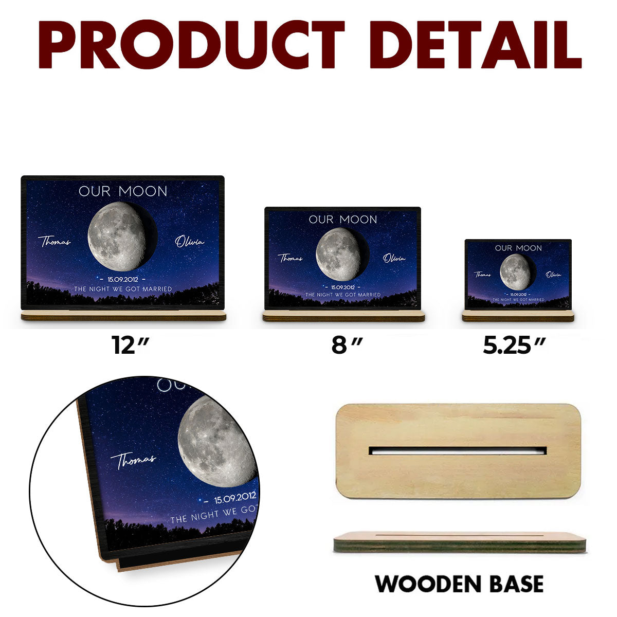 Our Moon - Personalized Custom 2-Layer Wood Plaque With Flat Base