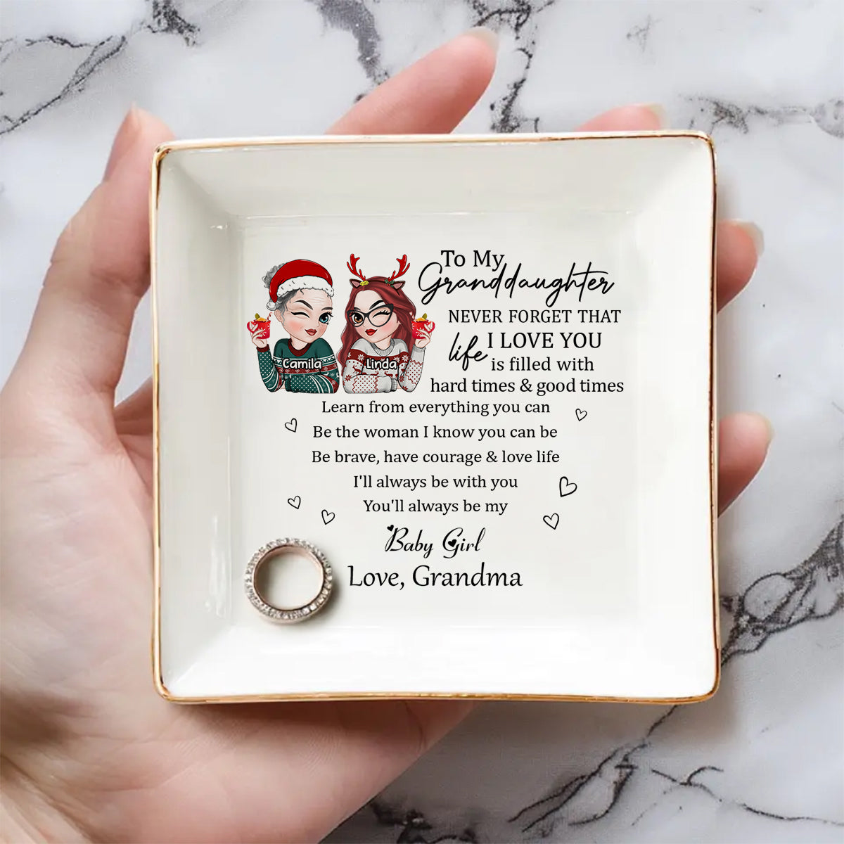 Granddaughter Never Forget - Personalized Custom Jewelry Dish