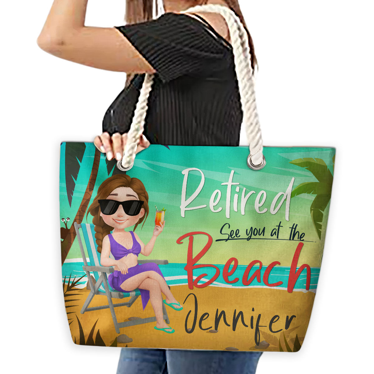 Retired Cartoonize - Personalized Beach Bag