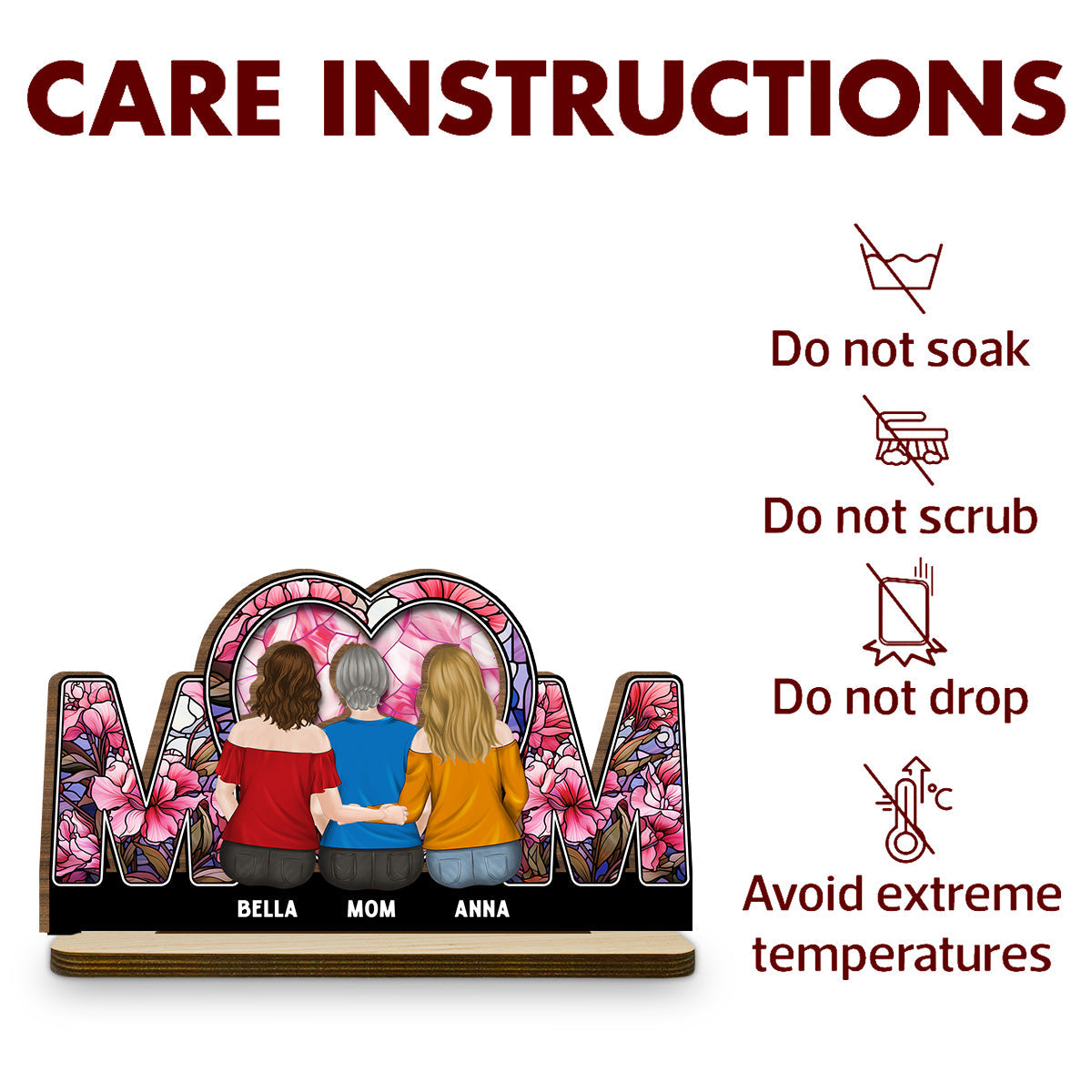 Beside Mom - Personalized Custom 2-Layer Wood Plaque With Flat Base