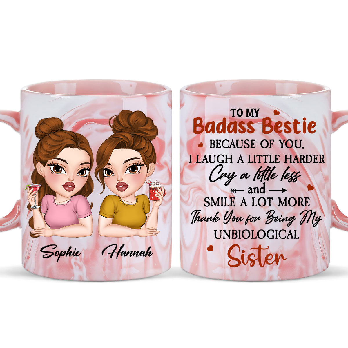 To My Badass Bestie - Personalized Custom Pink Marble Mug