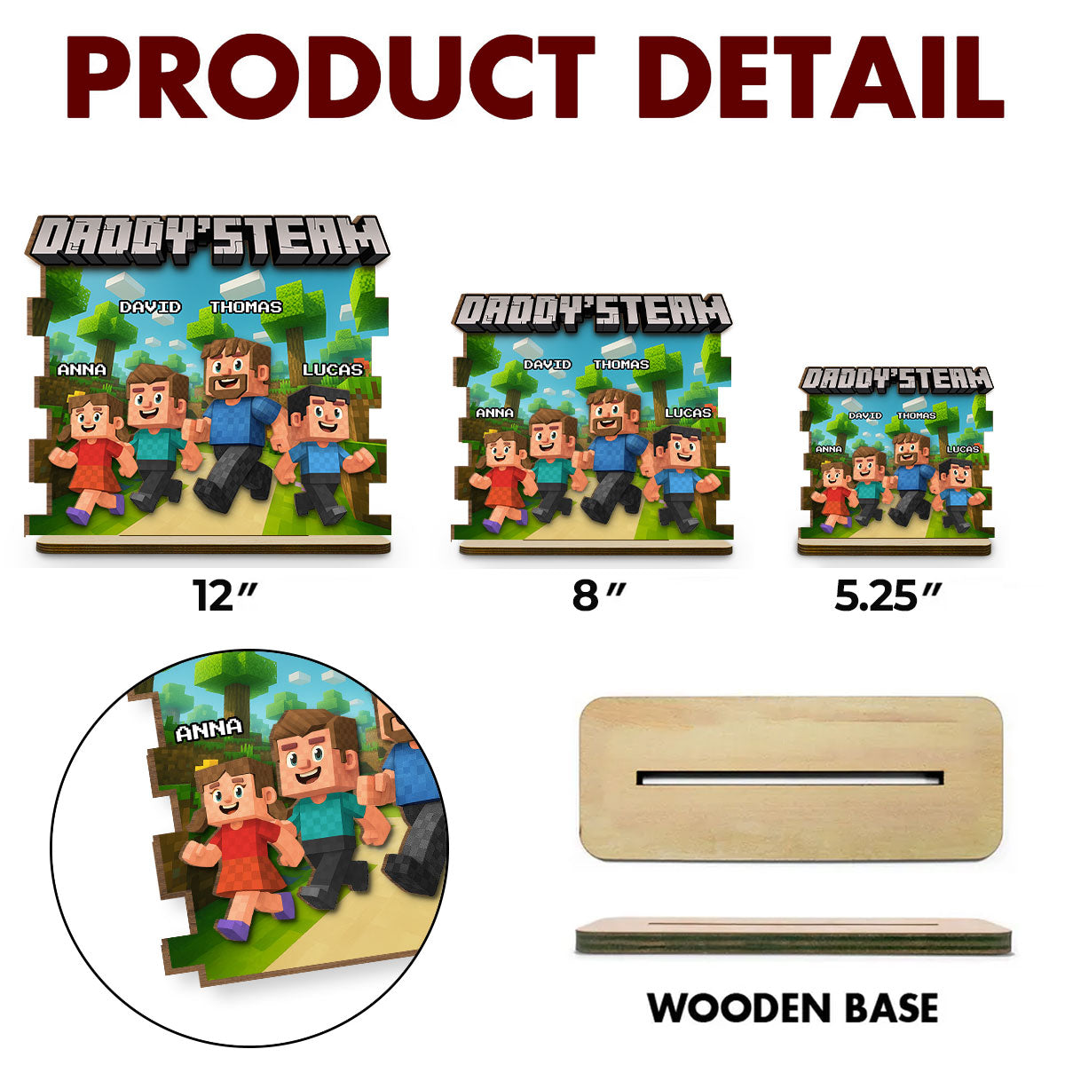 Dad Team - Personalized Custom 2-Layer Wood Plaque With Flat Base