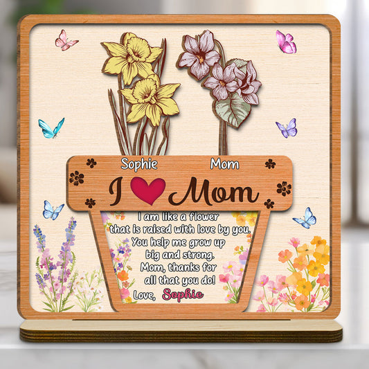 Growing Love Flower - Personalized Custom 2-Layer Wood Plaque With Flat Base