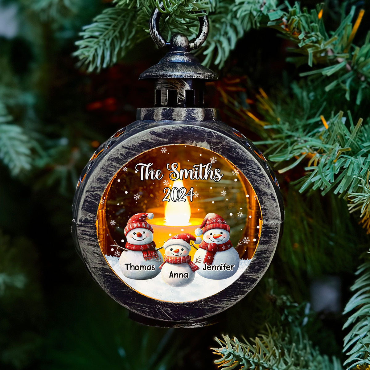 Snowman Family Christmas - Personalized Custom Christmas Lantern
