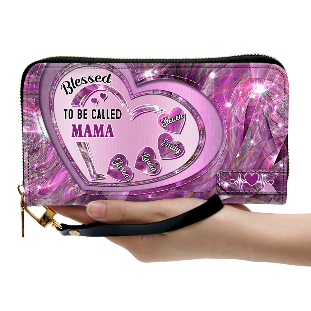 Mom With Sweet Heart Kids - Personalized Custom Leather Wallet