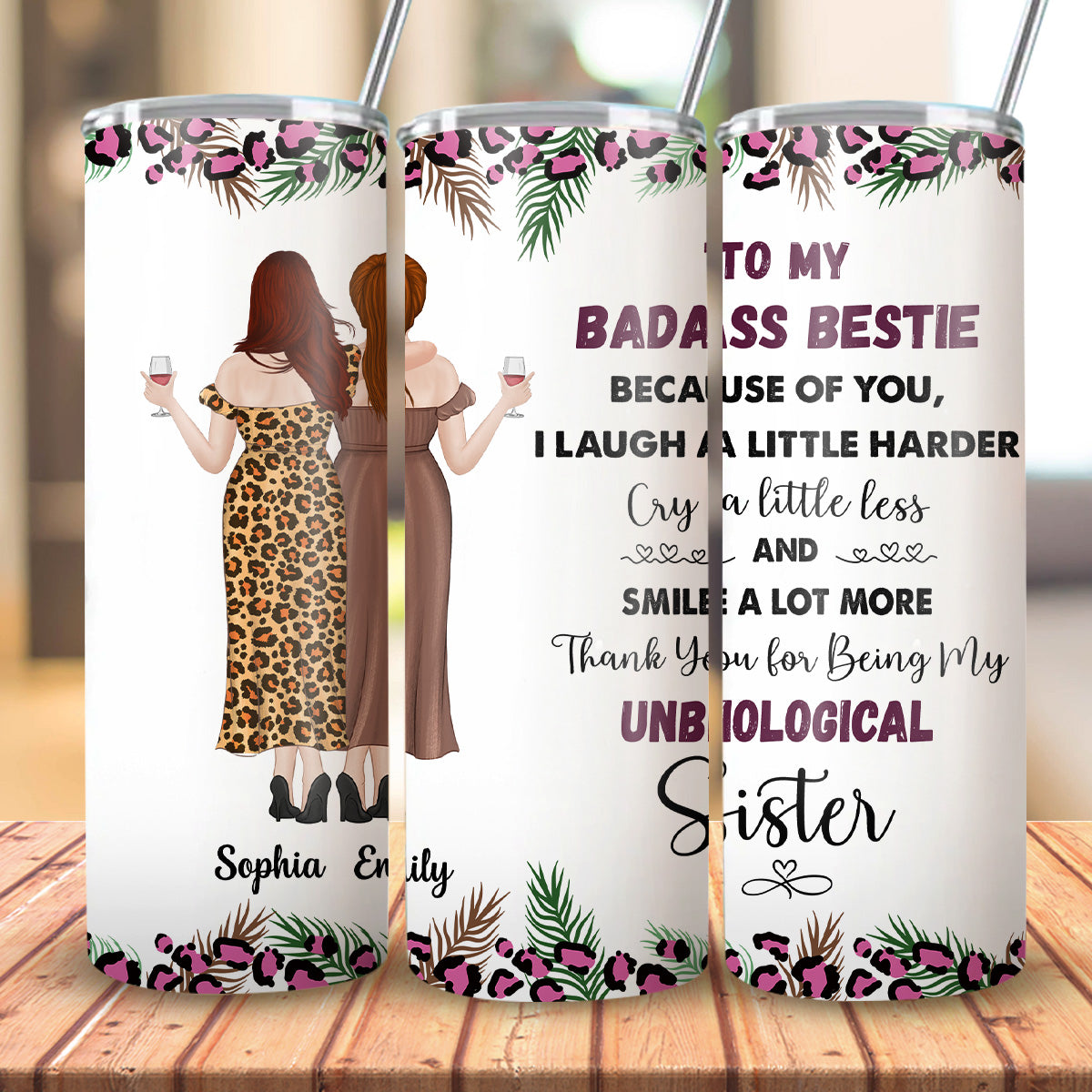 Because Of You I Laugh A Little Harder - Personalized Custom Skinny Tumbler