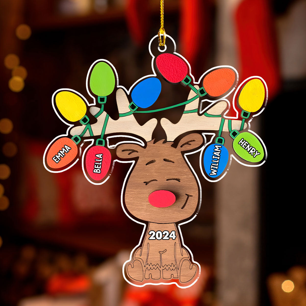 Christmas Reindeer Family - Personalized Custom Acrylic Ornament