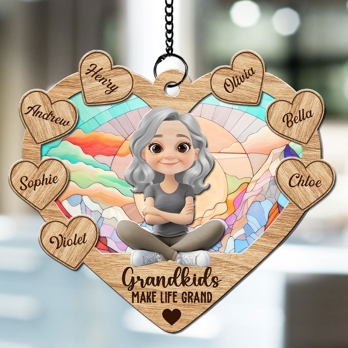 Happy Grandmother And Kids - Personalized Custom Suncatcher