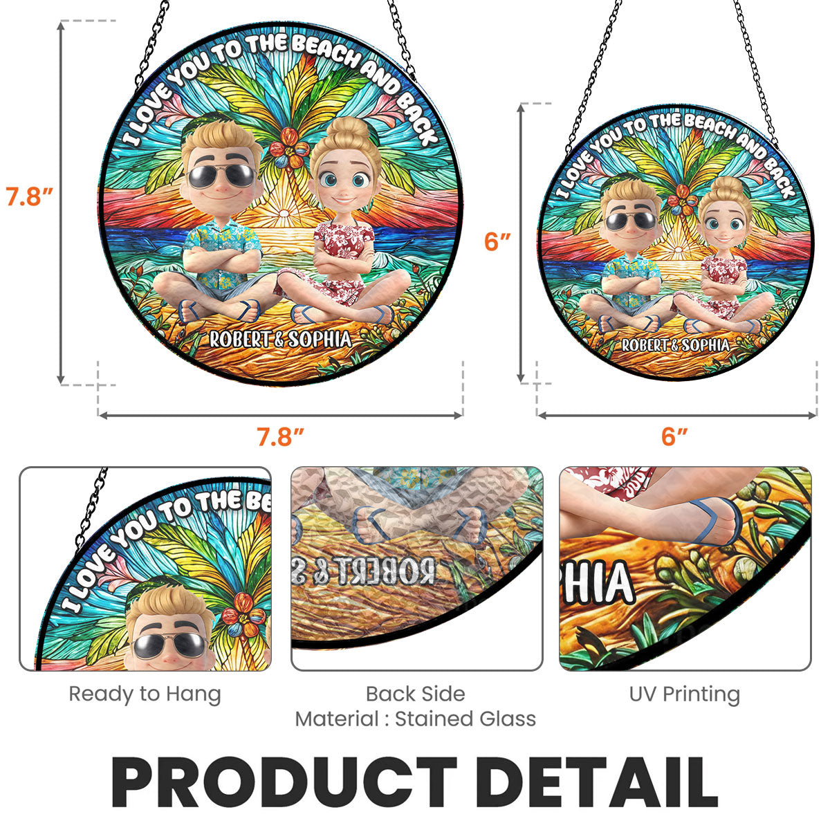 Love You To The Moon And Back Cartoonize - Personalized Custom Stained Glass Window Hanging Suncatcher