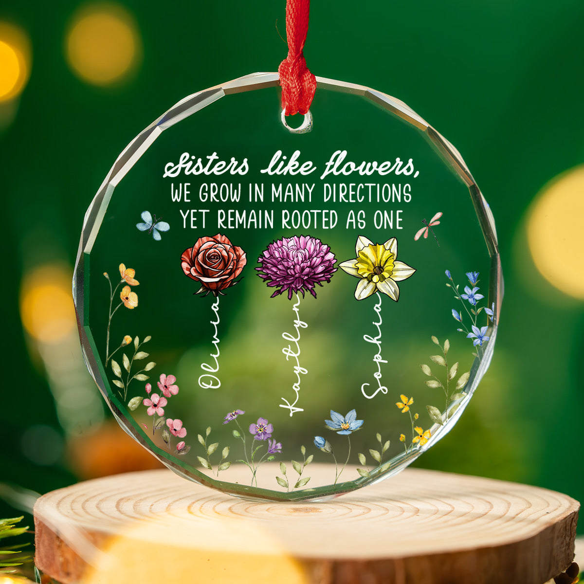 Sisters Bloom Like Flowers - Personalized Custom Glass Ornament