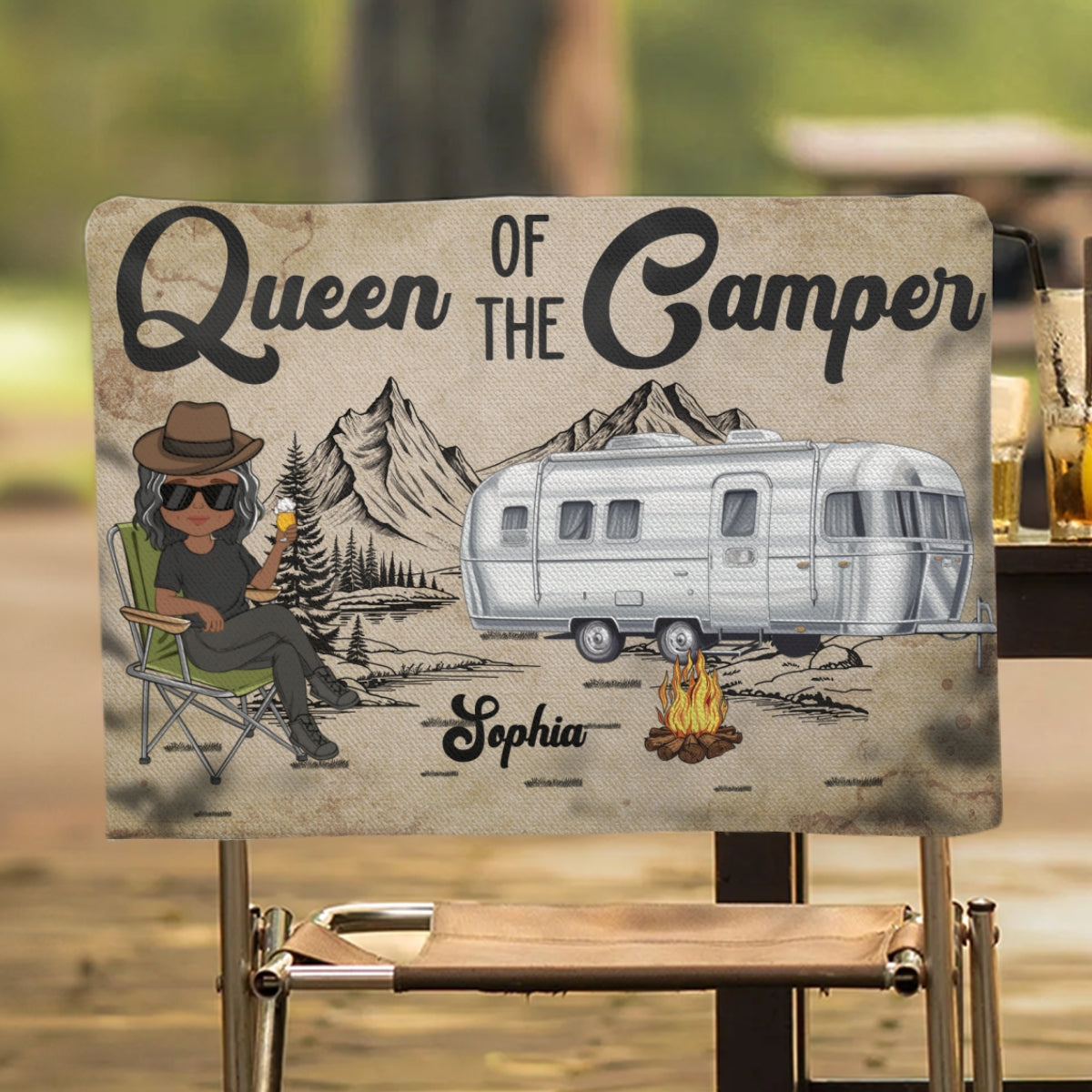King Queen Of The Camper -  Personalized Custom Camping Chair Cover