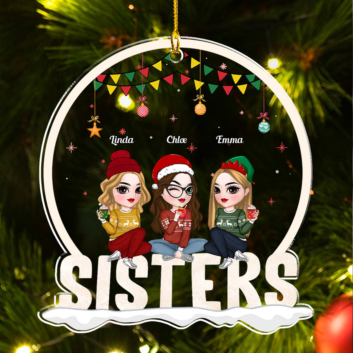 Forever Bonded Sisters - Personalized Custom Acrylic Ornament