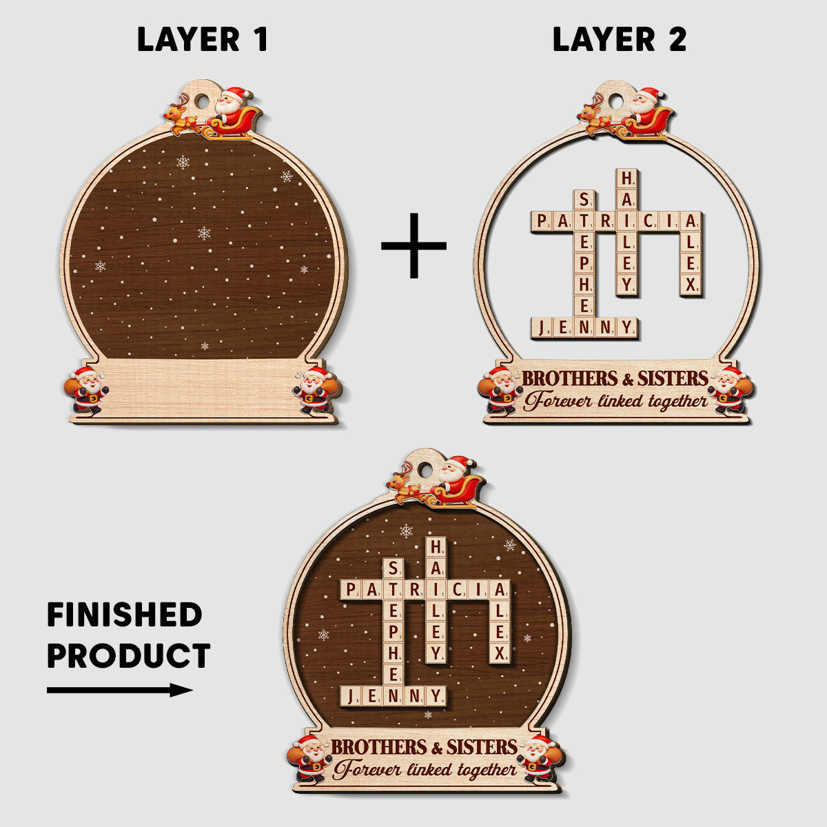 Forever Linked By Our Hearts - Personalized Custom Freeshape 2-Layered Wood Ornament