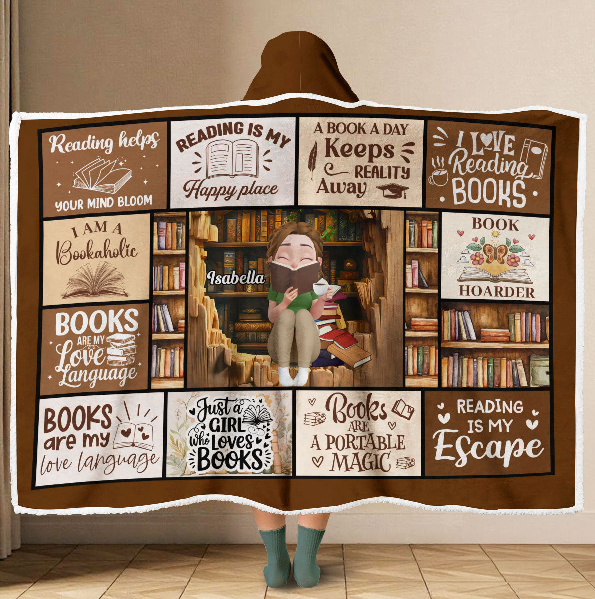 Reading Is My Happy Place - Personalized Custom Hooded Blanket