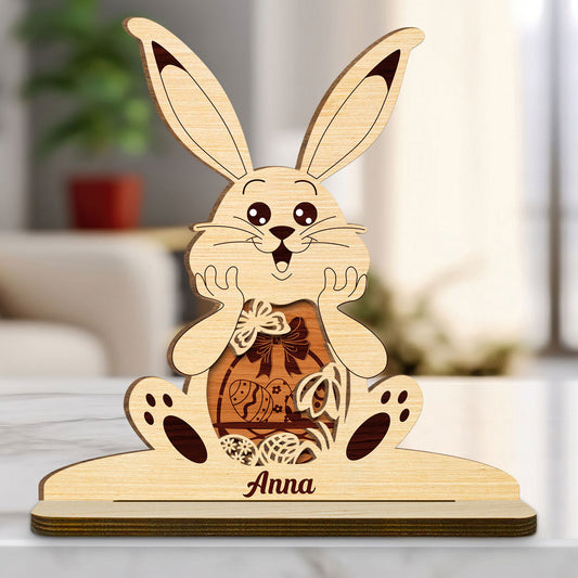 Bunny Bliss Celebration - Personalized Custom 2-Layer Wood Plaque With Flat Base