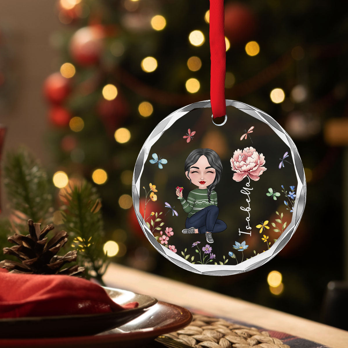 Bloom Girl Charm - Personalized Custom Glass Ornament