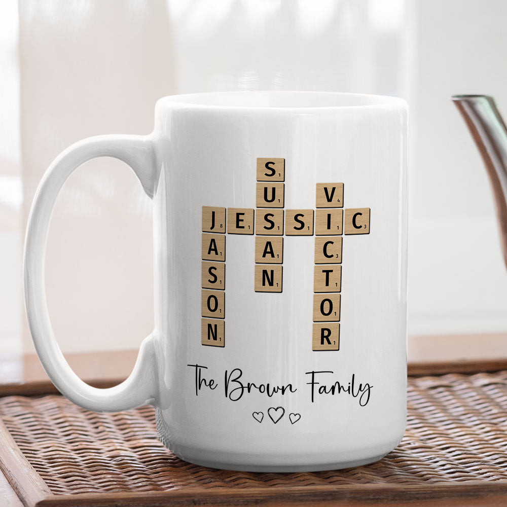 Family Crossword Puzzle Art - Personalized Custom Coffee Mug