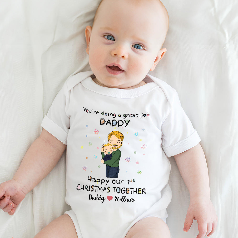 Daddy Doing A Great Job Christmas - Personalized Custom Baby Onesie
