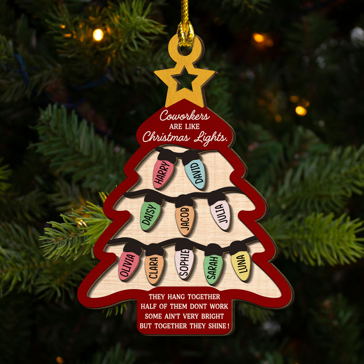 Coworkers Are Like Christmas Lights - Personalized Custom 2-Layered Wood Ornament