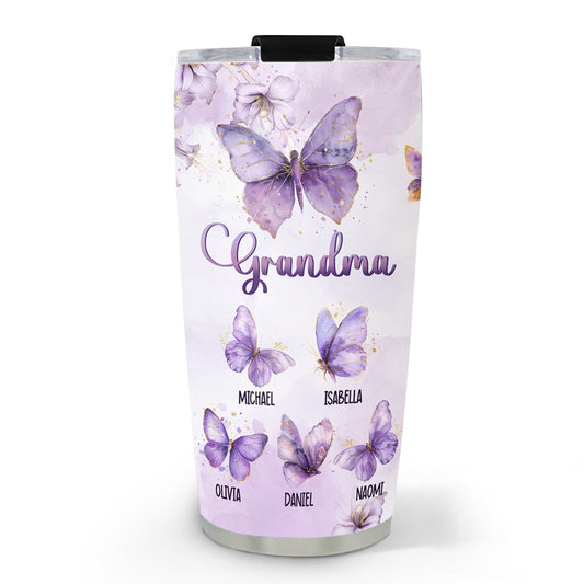 Grandma Purple Butterfly With Flower - Personalized Custom Tumbler