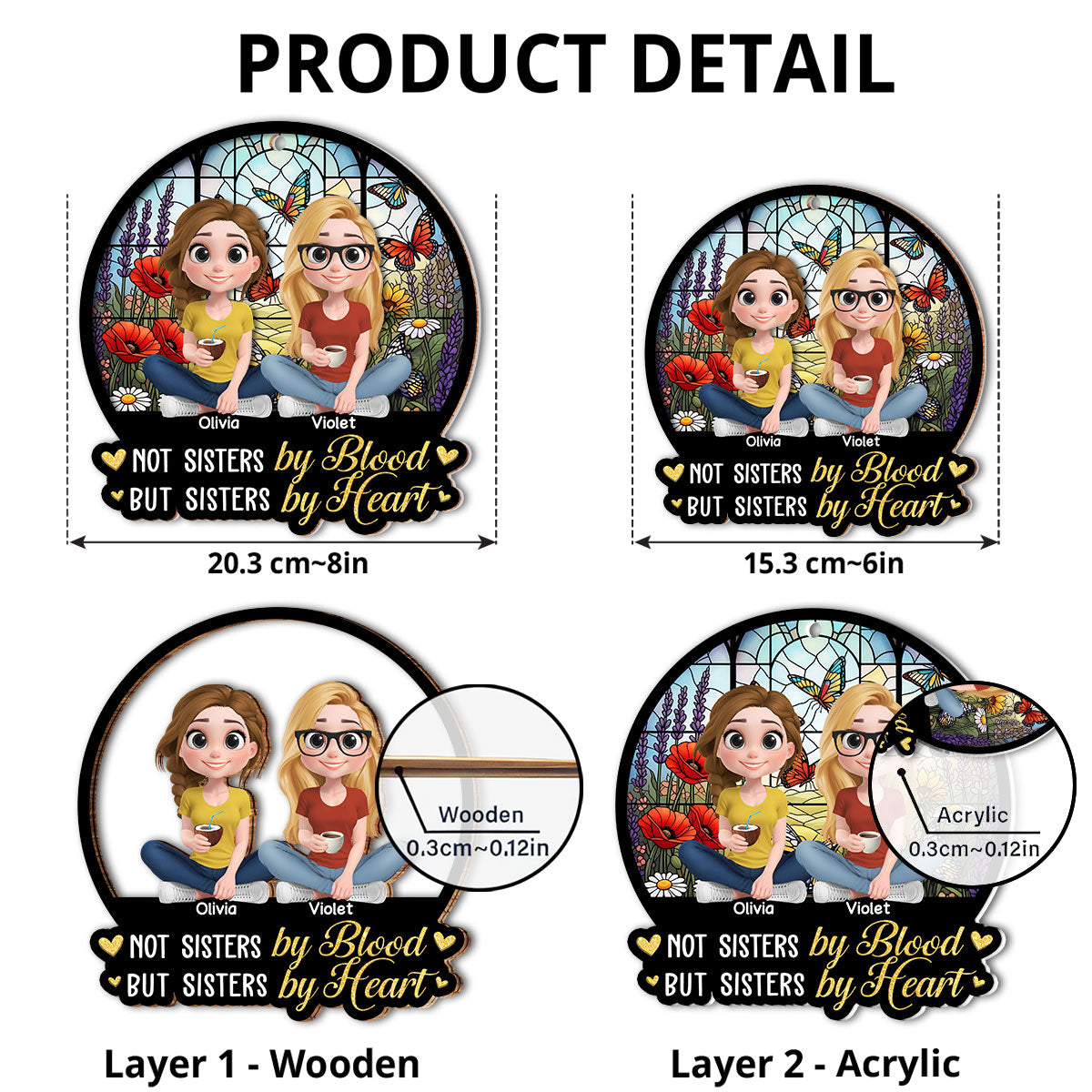 Sisters By Heart - Personalized Custom Suncatcher