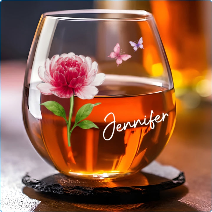 Flower Power - Personalized Custom Wine Glass