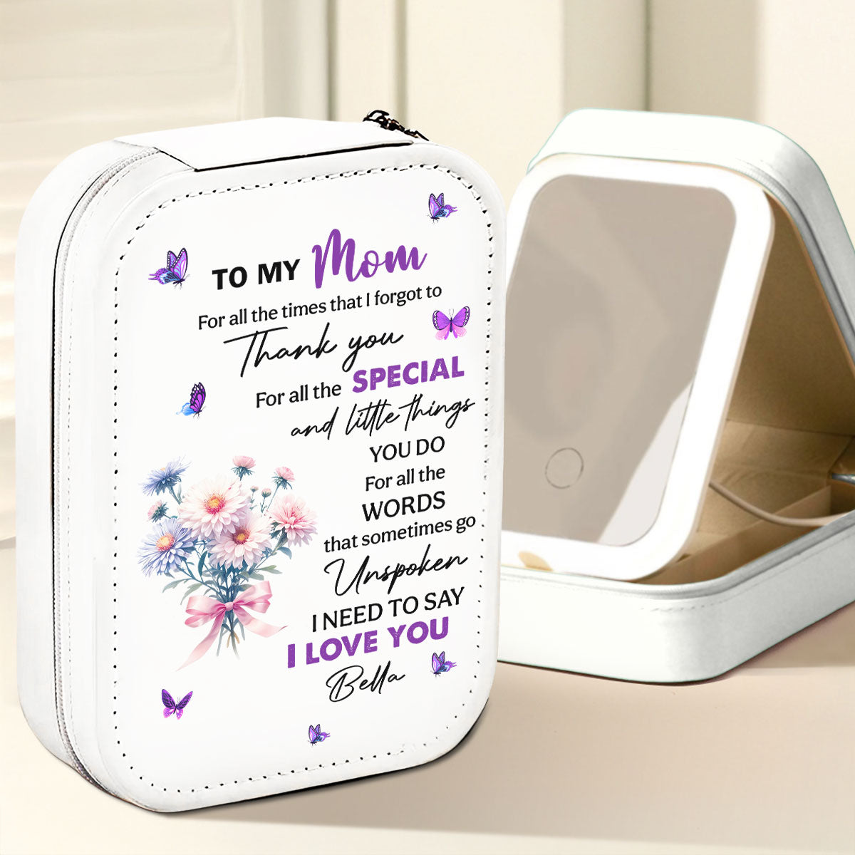 Thank You Mom For All The Special Things - Personalized Custom Jewelry Box With LED Mirror