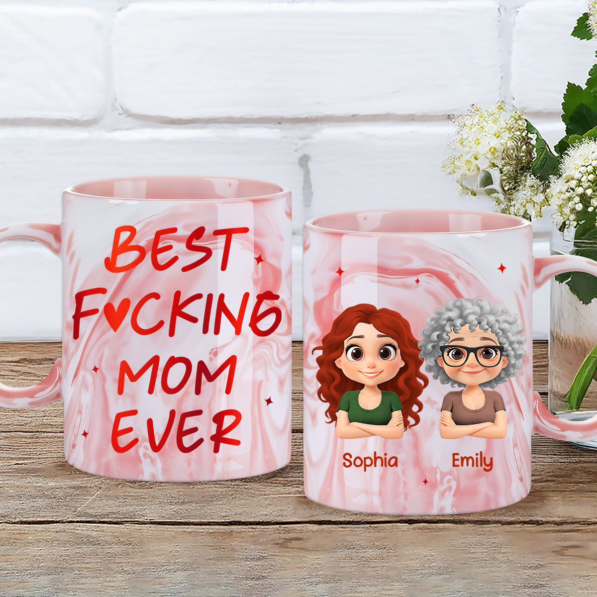 Best Mom - Personalized Custom Pink Marble Mug