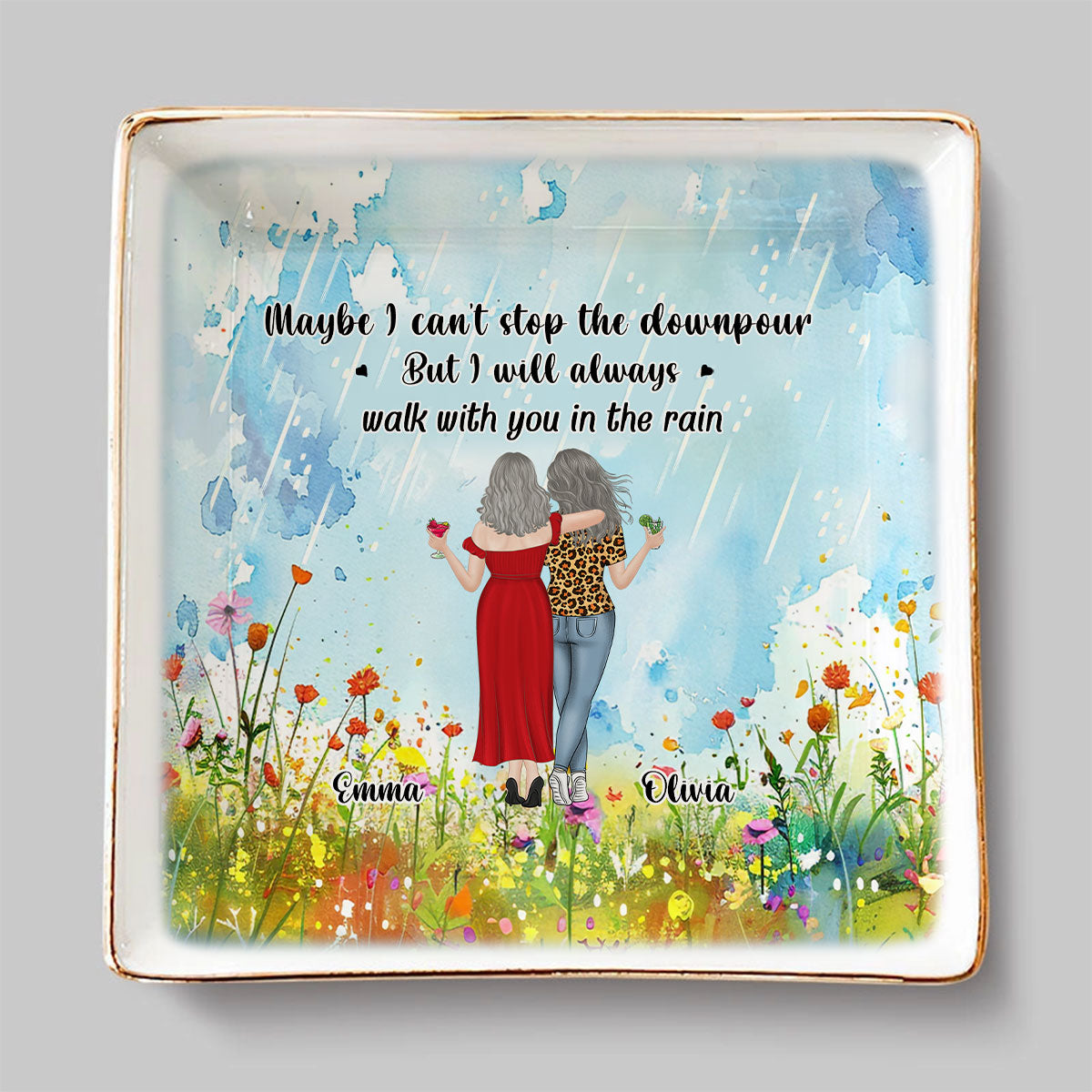 Walk With You In The Rain - Personalized Custom Jewelry Dish