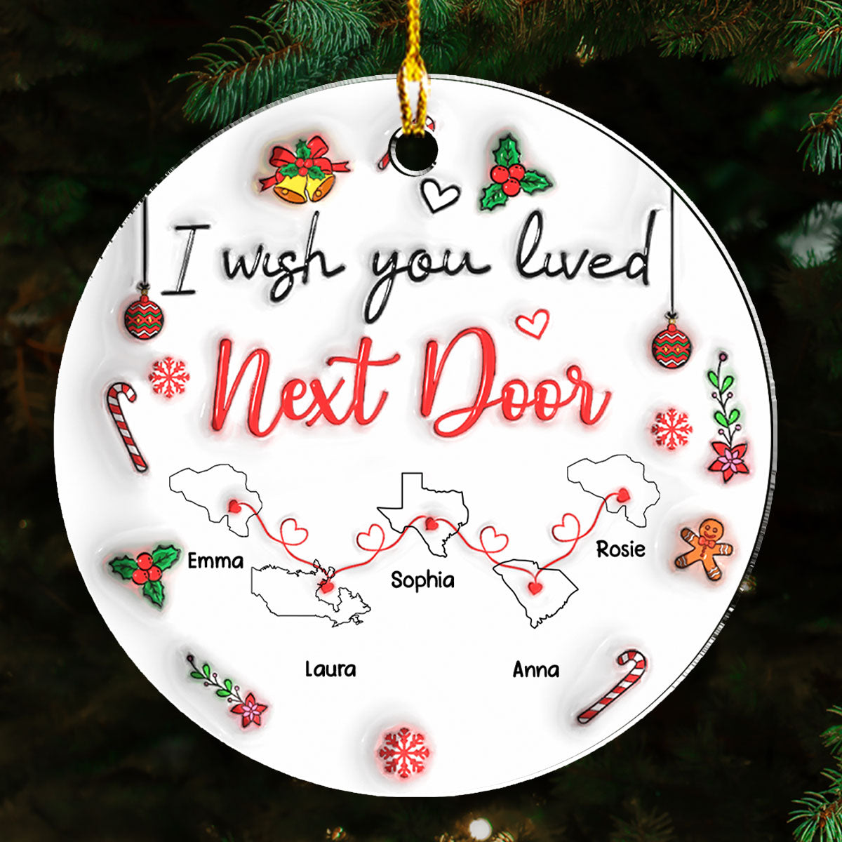Besties Are Always Close At Heart State And Country Version - Personalized Custom 3D Inflated Effect Acrylic Ornament