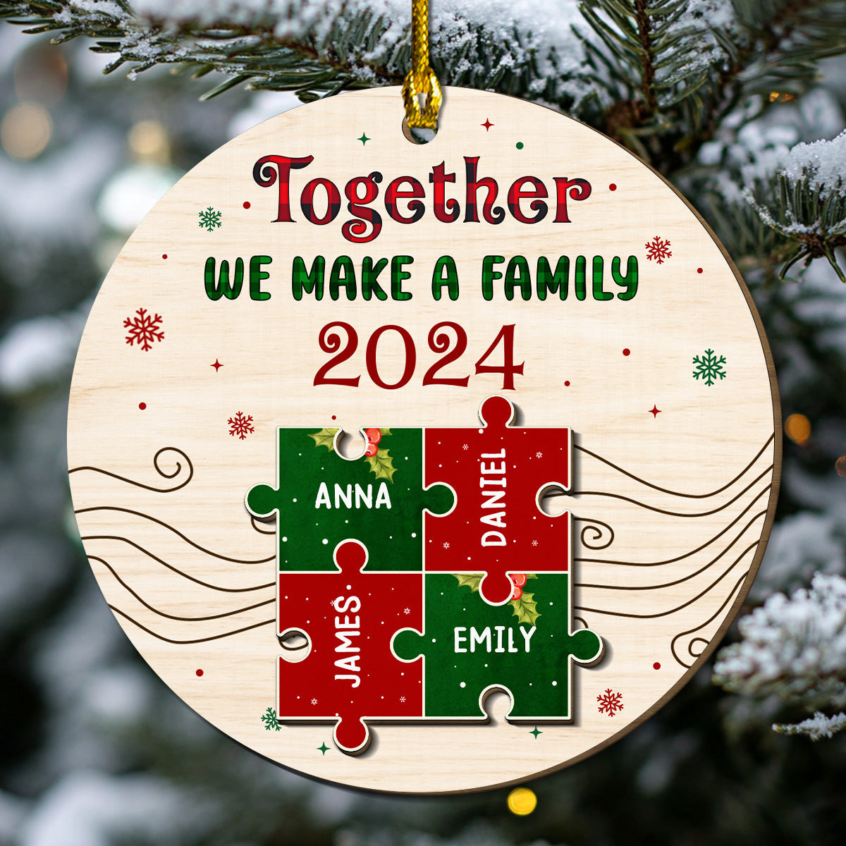 Together We Make A Family - Personalized Custom Freeshape 2-Layered Wood Ornament