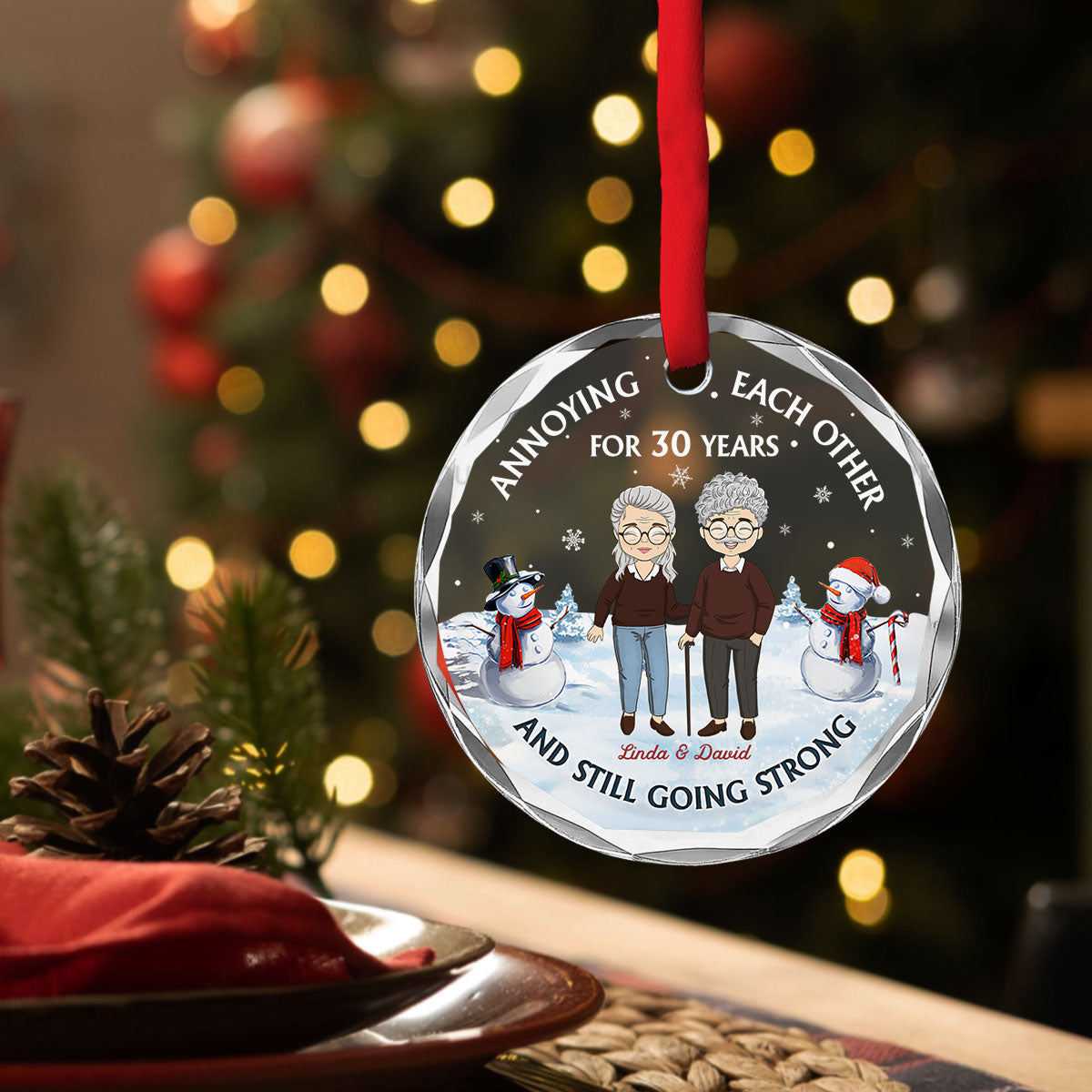 Old Couple Annoying Each Other - Personalized Custom Glass Ornament