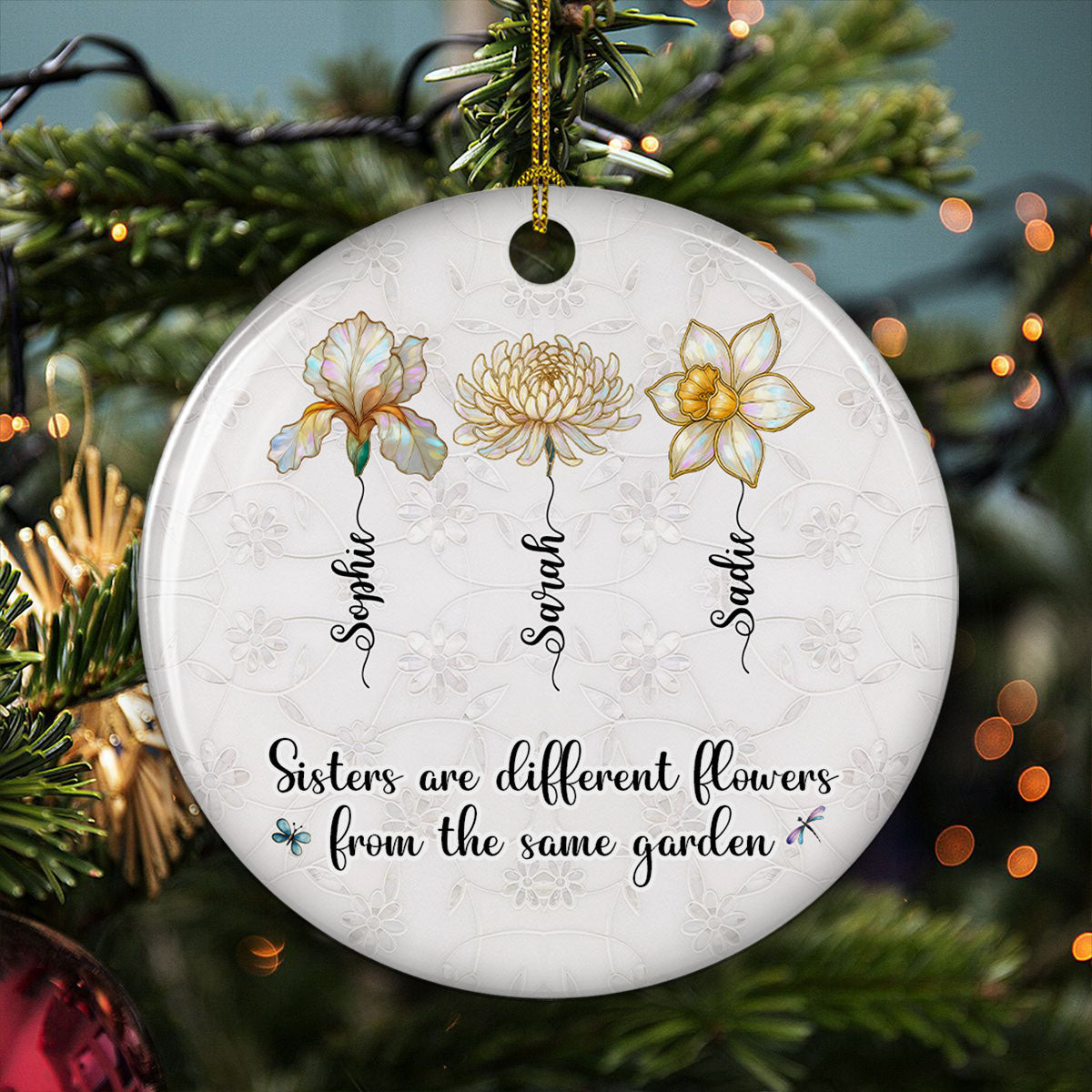 Sisters Are Flowers Mother Of Pearl - Personalized Custom Ceramic Ornament