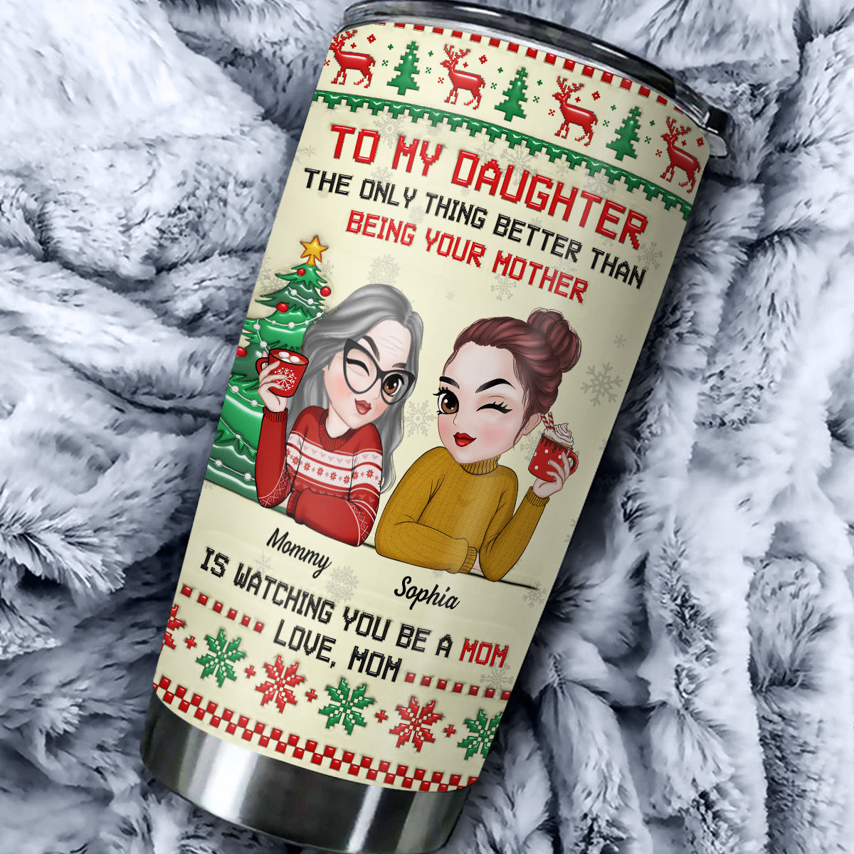 To My Daughter Merry Christmas - Personalized Custom 3D Inflated Effect Tumbler