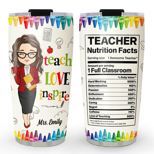 Teacher Nutrition Facts - Personalized Custom Tumbler