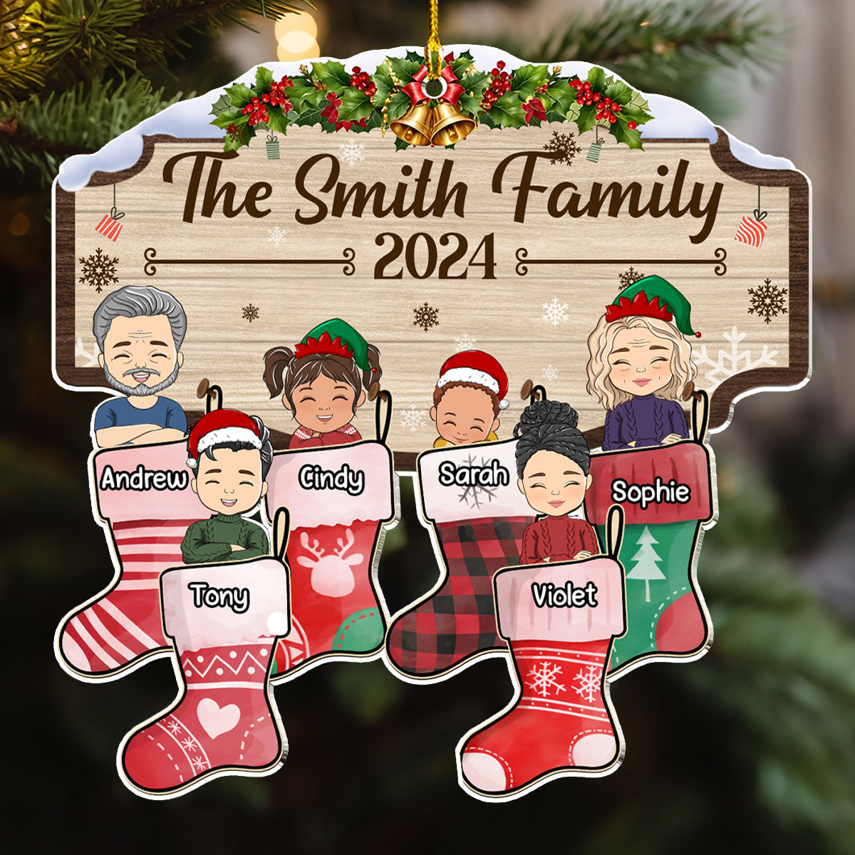 Family Happy Stocking - Personalized Custom Acrylic Ornament