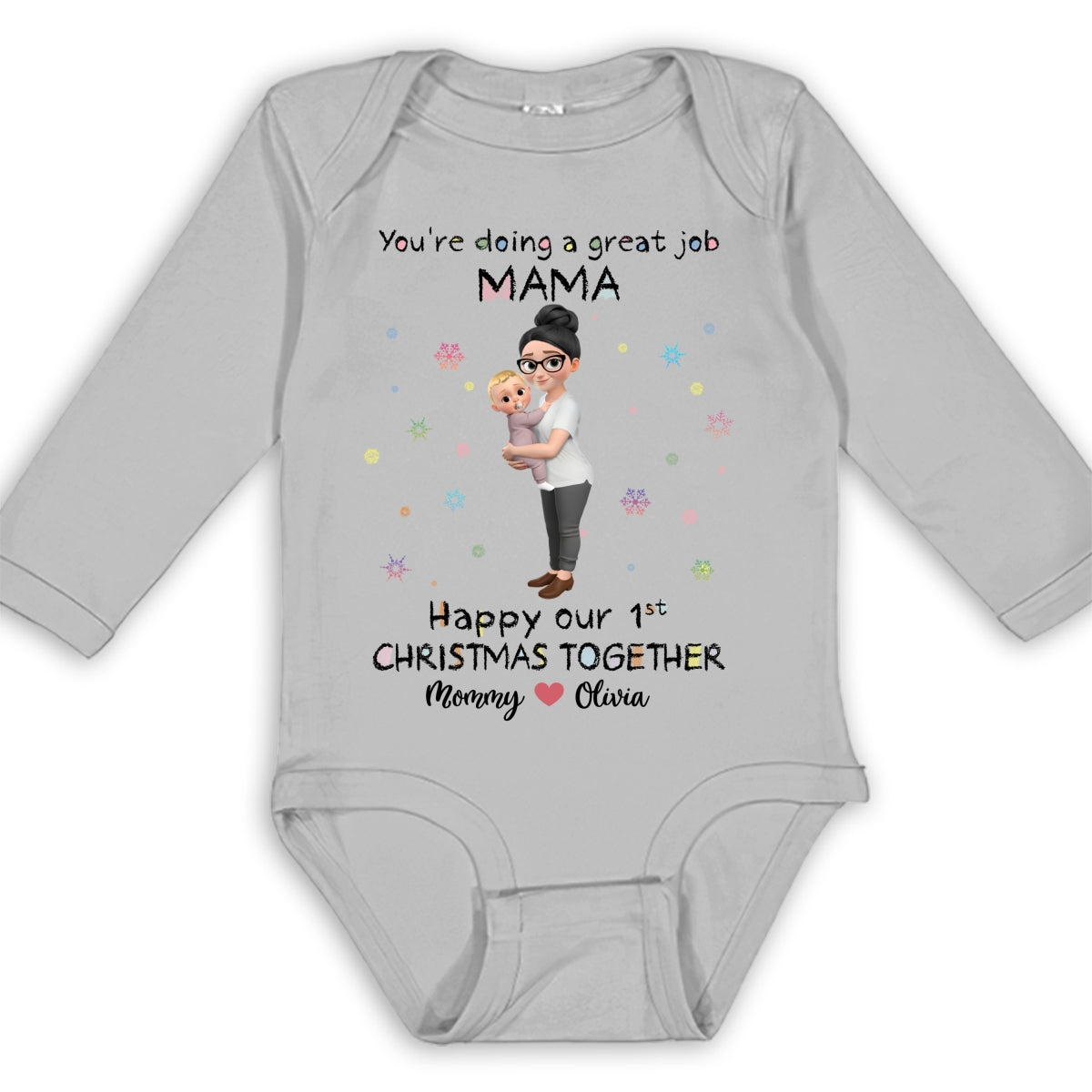 Mommy And Baby 1st Christmas - Personalized Custom Long Sleeve Baby Onesie