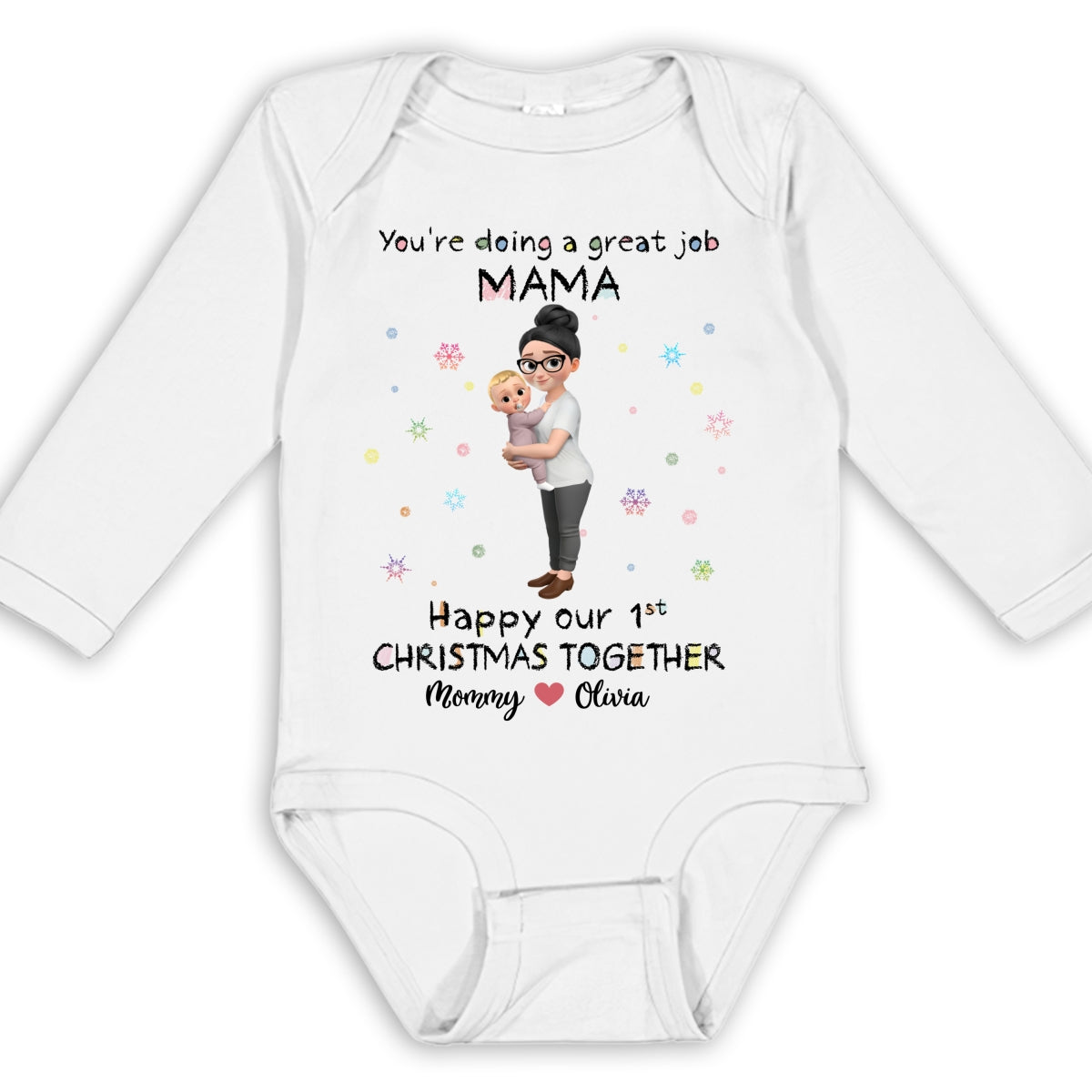 Mommy And Baby 1st Christmas - Personalized Custom Long Sleeve Baby Onesie