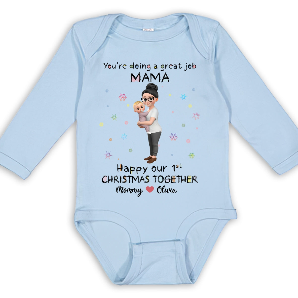 Mommy And Baby 1st Christmas - Personalized Custom Long Sleeve Baby Onesie